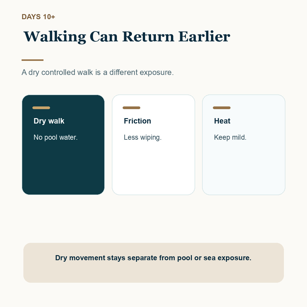 Swimming after hair transplant slide explaining walking is not swimming