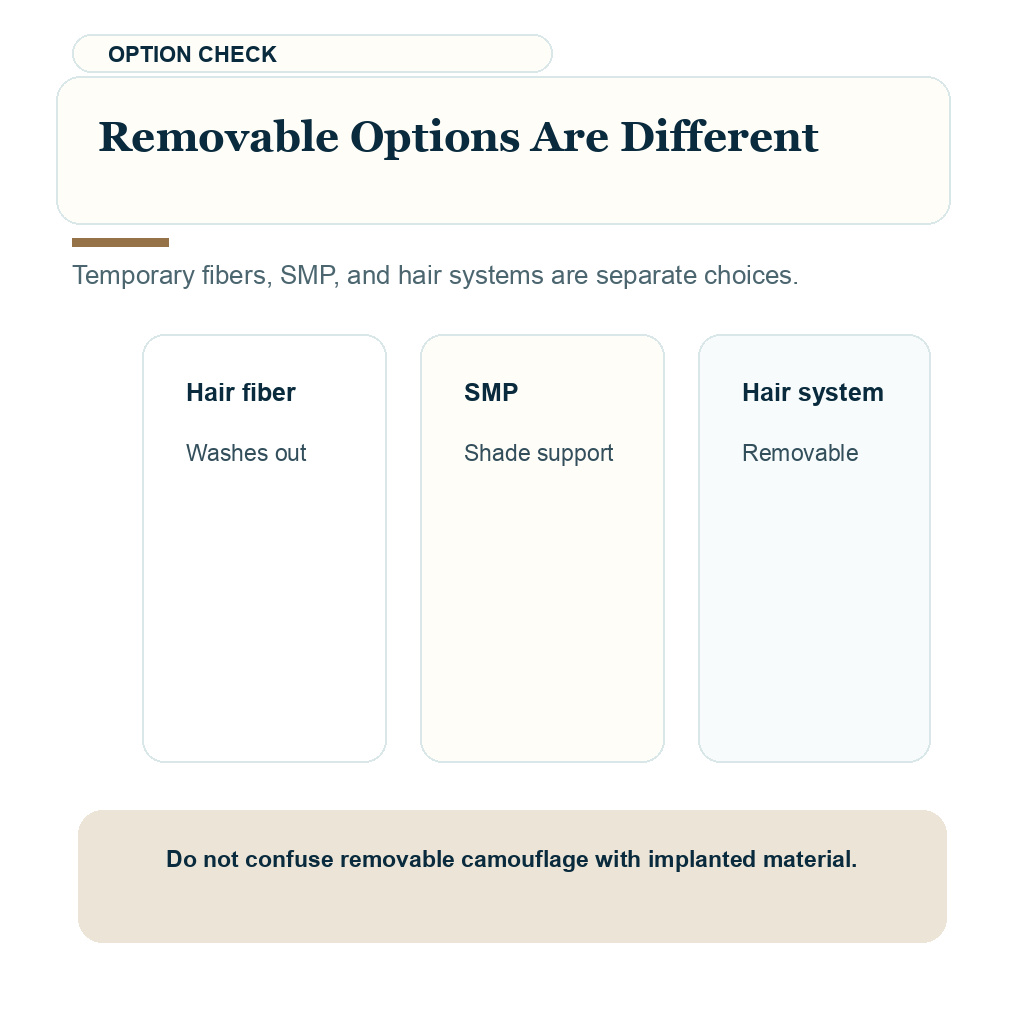 Synthetic hair implants decision carousel slide 8 about removable options are different.