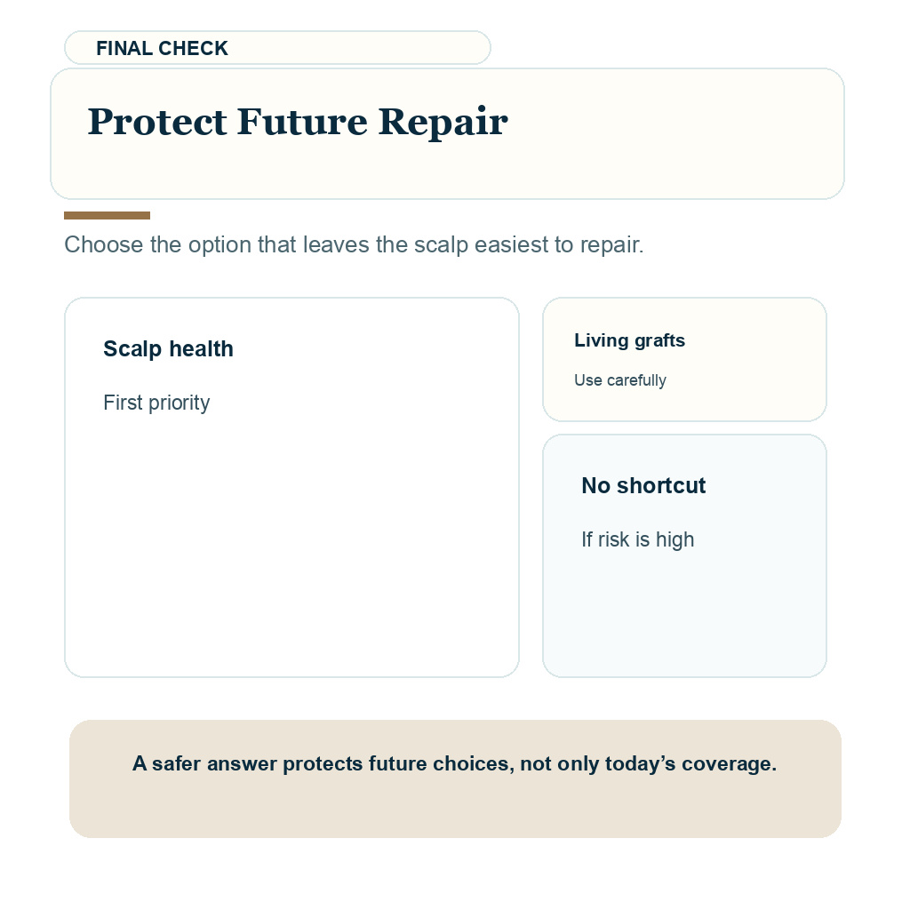 Synthetic hair implants decision carousel slide 10 about protect future repair.