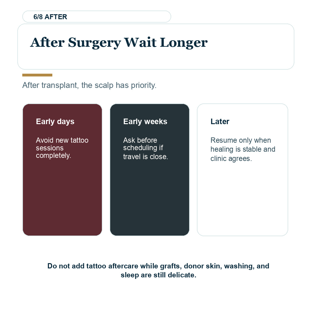 Wait longer after hair transplant before a new tattoo