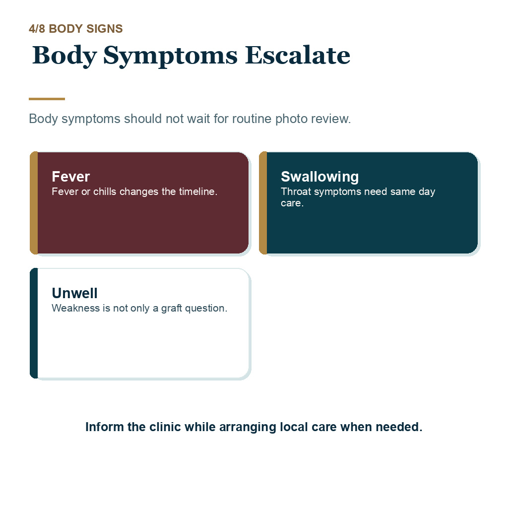 Tender neck lump after FUE explaining body symptoms escalate.