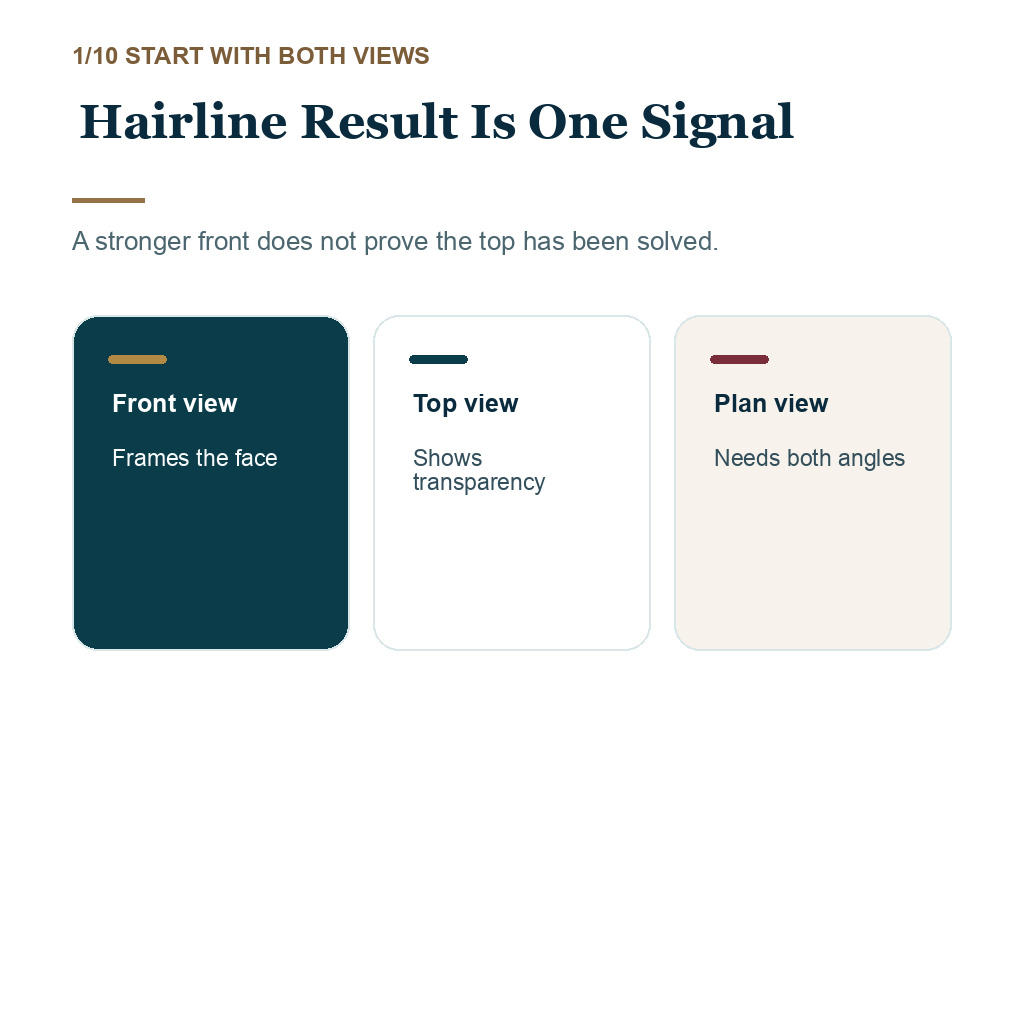 Thin top after hairline transplant carousel slide 1 of 10 about treating the hairline result as one signal.