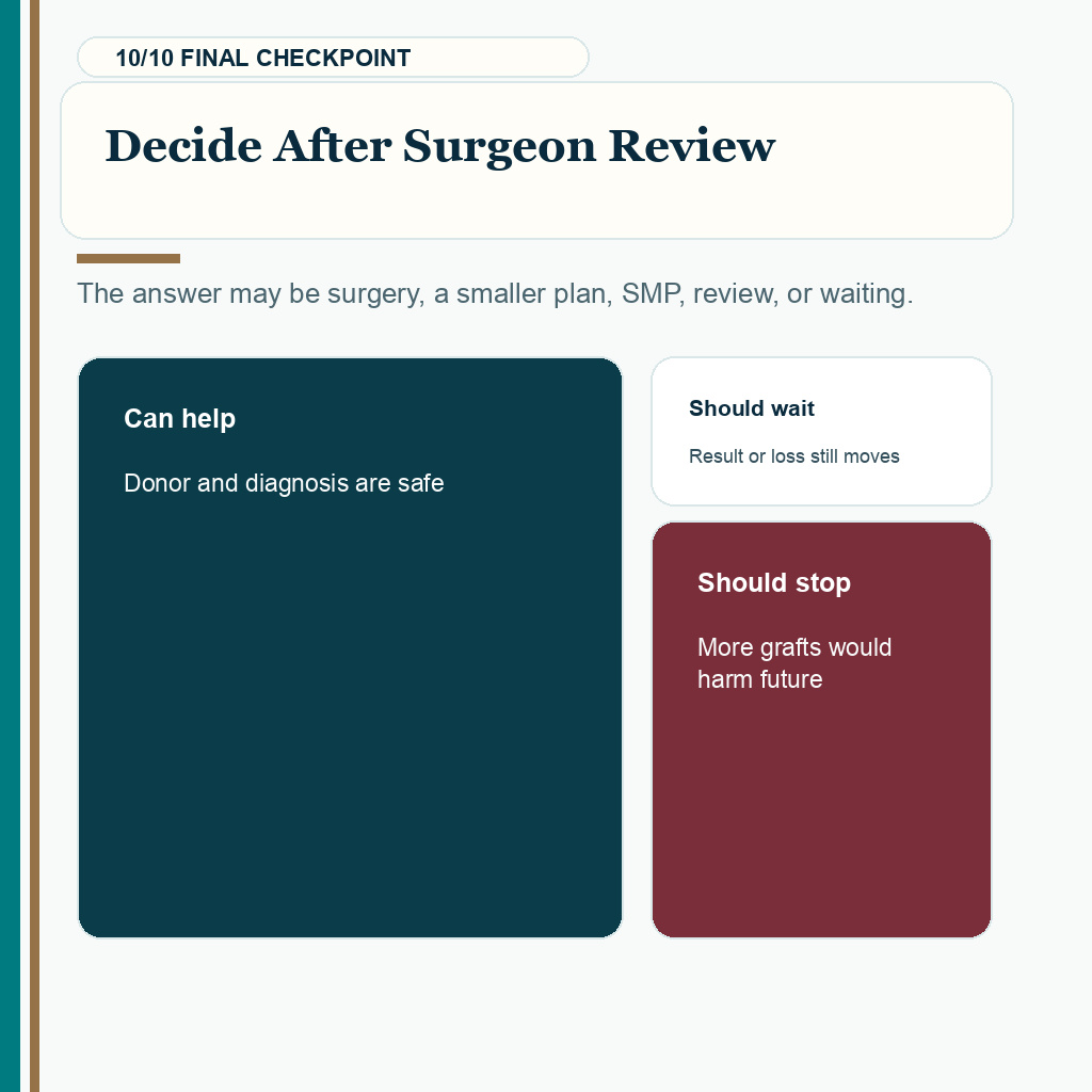 Thin top after hairline transplant carousel slide 10 of 10 about deciding after surgeon review.