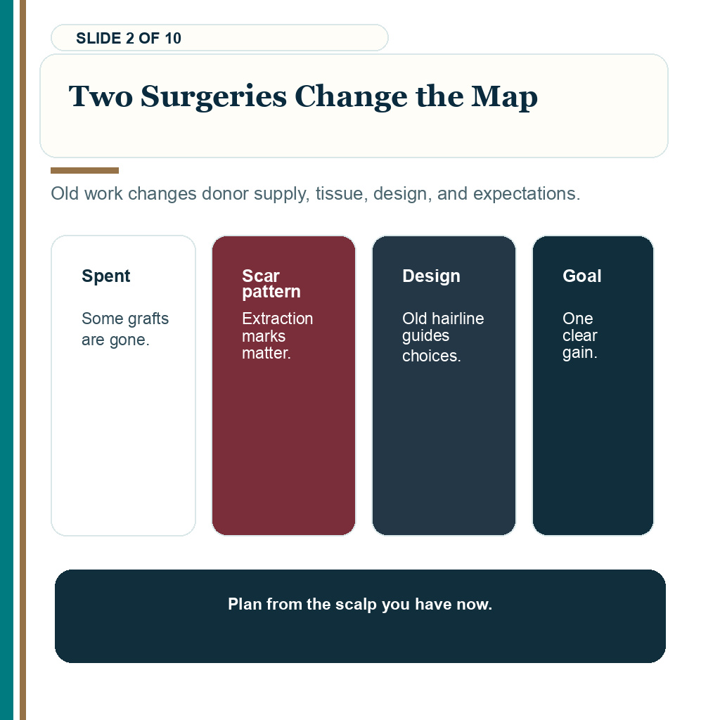 Third hair transplant safety carousel slide 2 about two surgeries change the map.