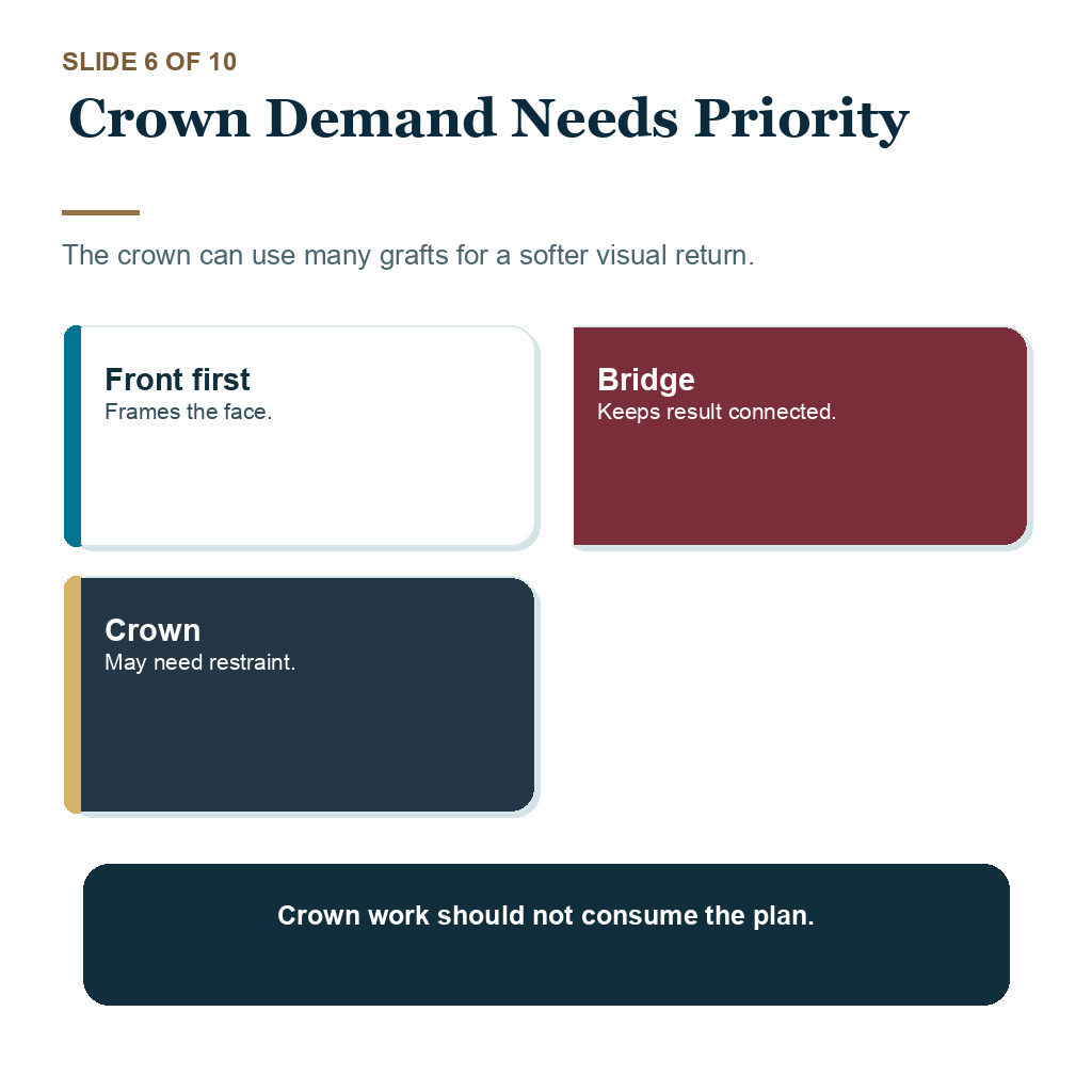 Third hair transplant safety carousel slide 6 about crown demand needs priority.