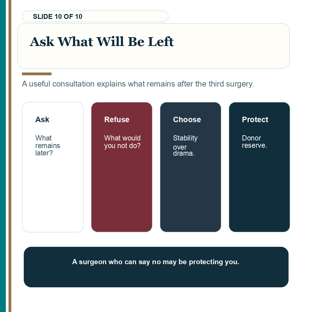 Third hair transplant safety carousel slide 10 about ask what will be left.
