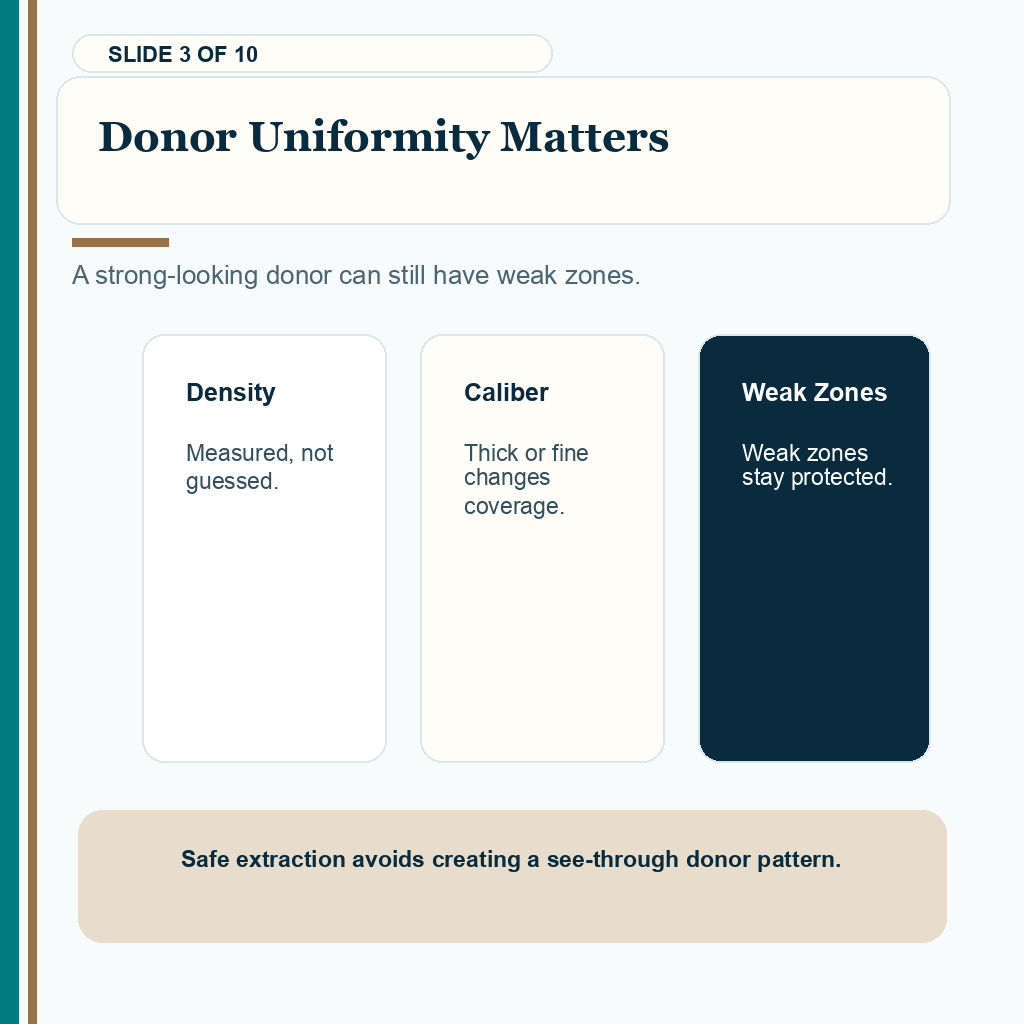 Donor uniformity matters when judging whether a high graft number is safe for a hair transplant.