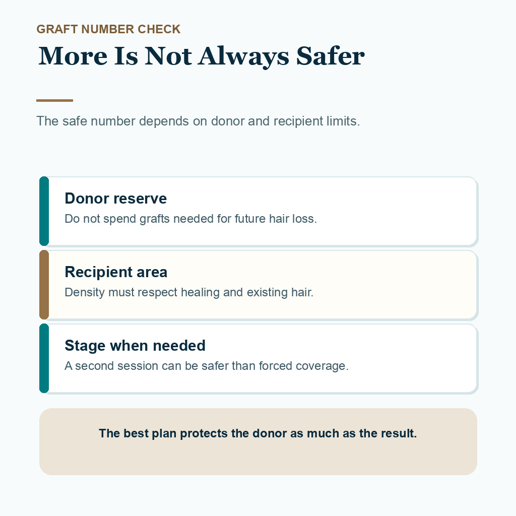 Diamond Hair Clinic support card showing safety checks before accepting a large hair transplant graft number