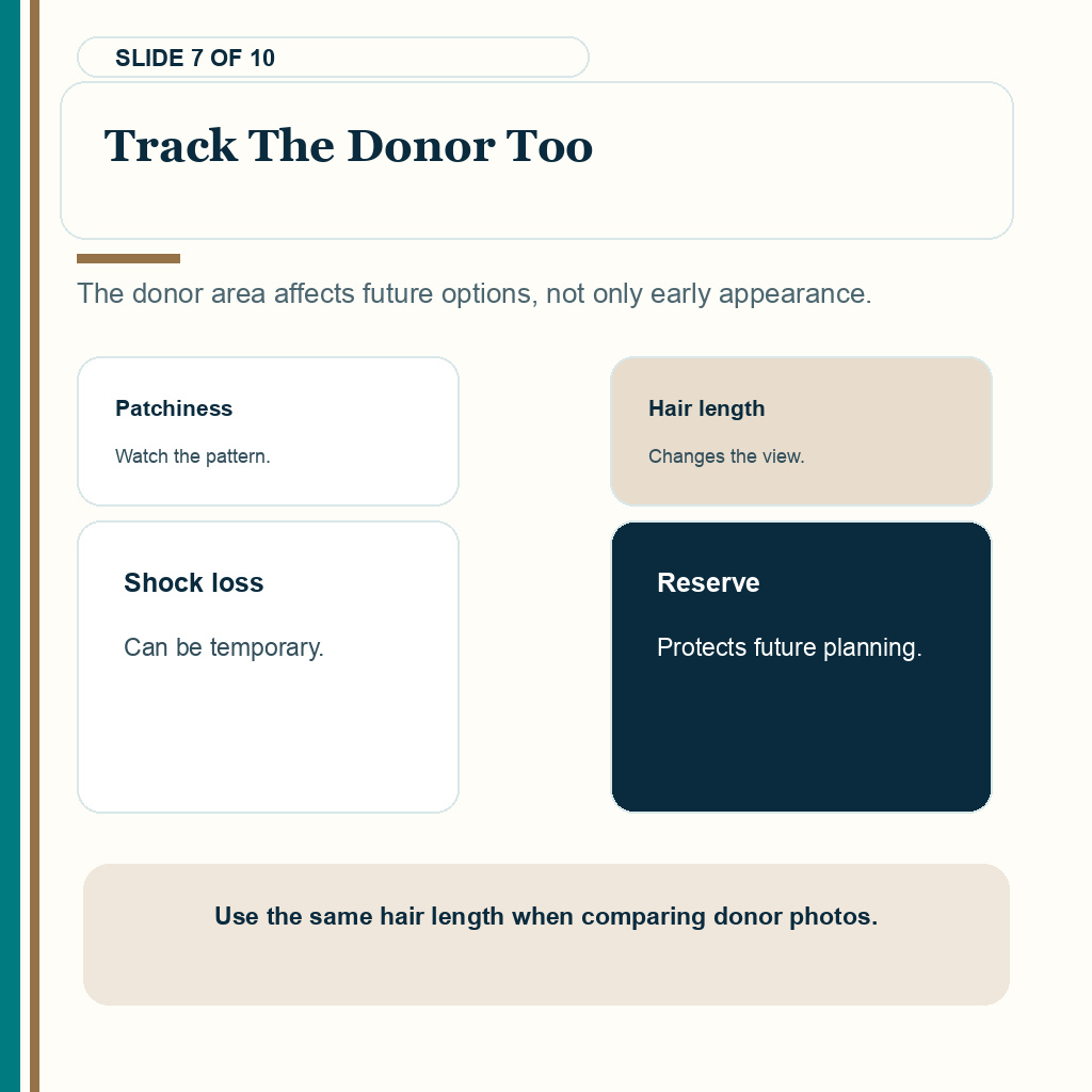 Donor area tracking after hair transplant.