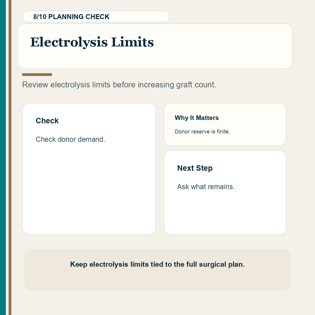A Transplanted Hairline That Is Too Low support slide 8 about electrolysis limits