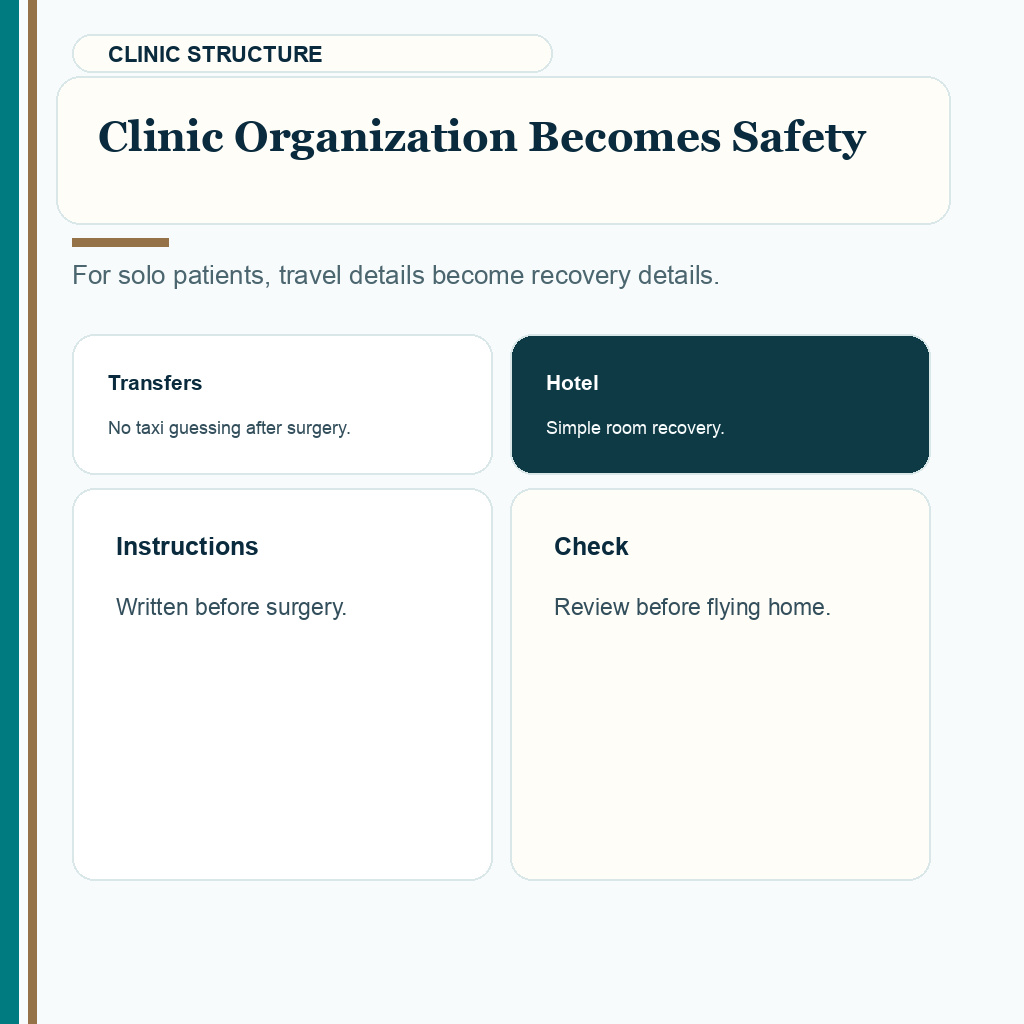 Solo travel to Turkey hair transplant slide 3 explaining clinic organization and safety