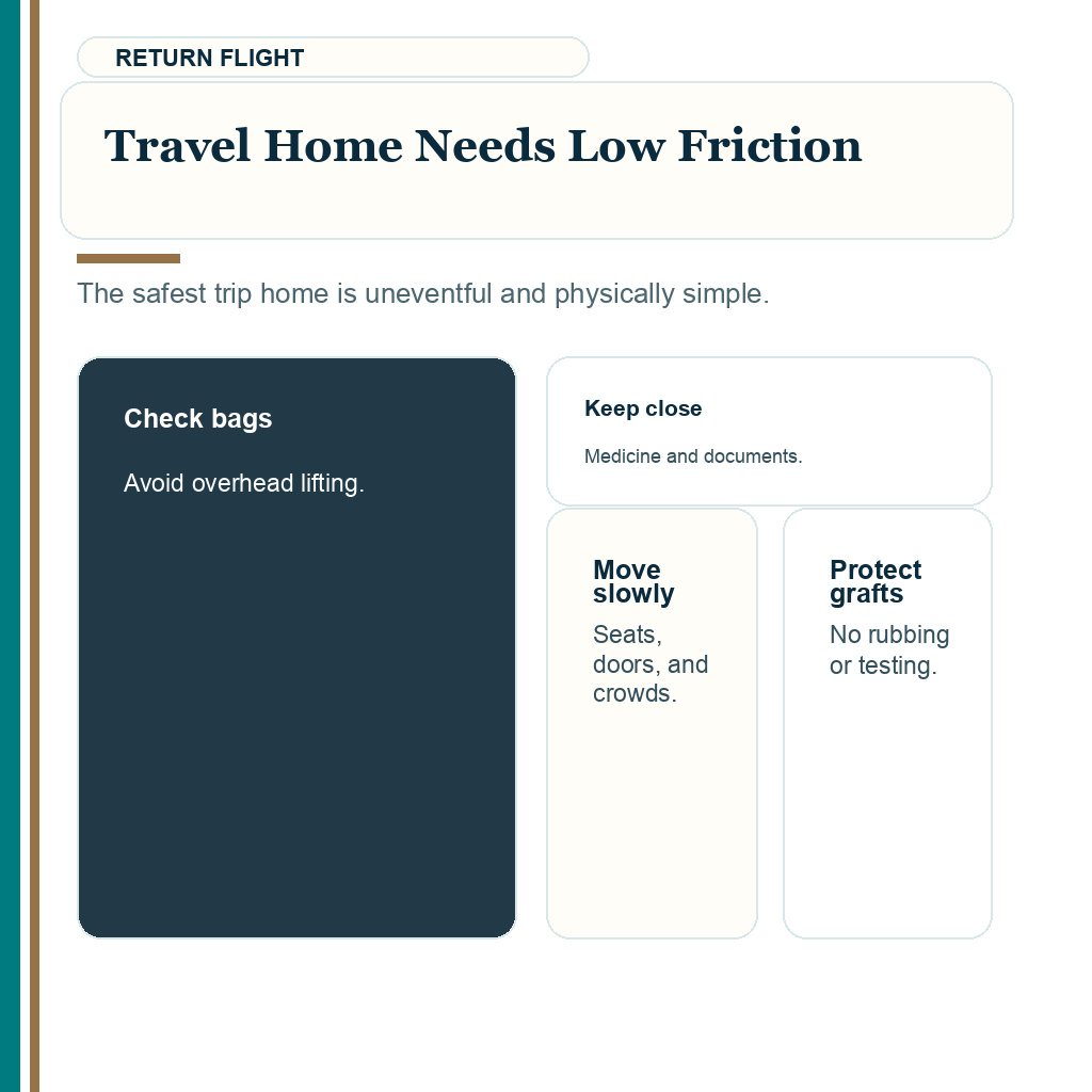 Solo travel to Turkey hair transplant slide 7 explaining low friction travel home