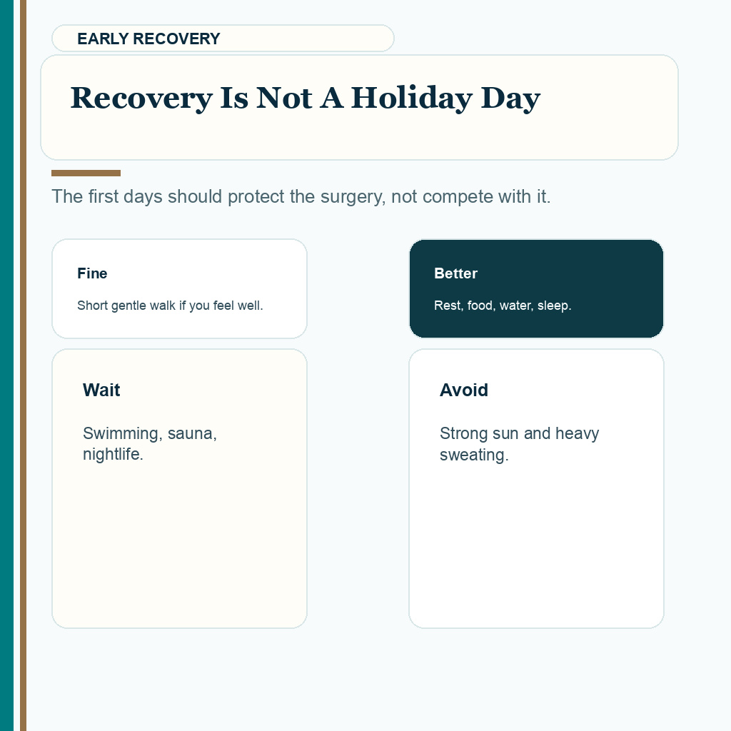 Solo travel to Turkey hair transplant slide 8 explaining early recovery limits