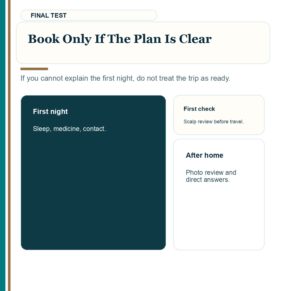 Solo travel to Turkey hair transplant slide 10 explaining final booking clarity
