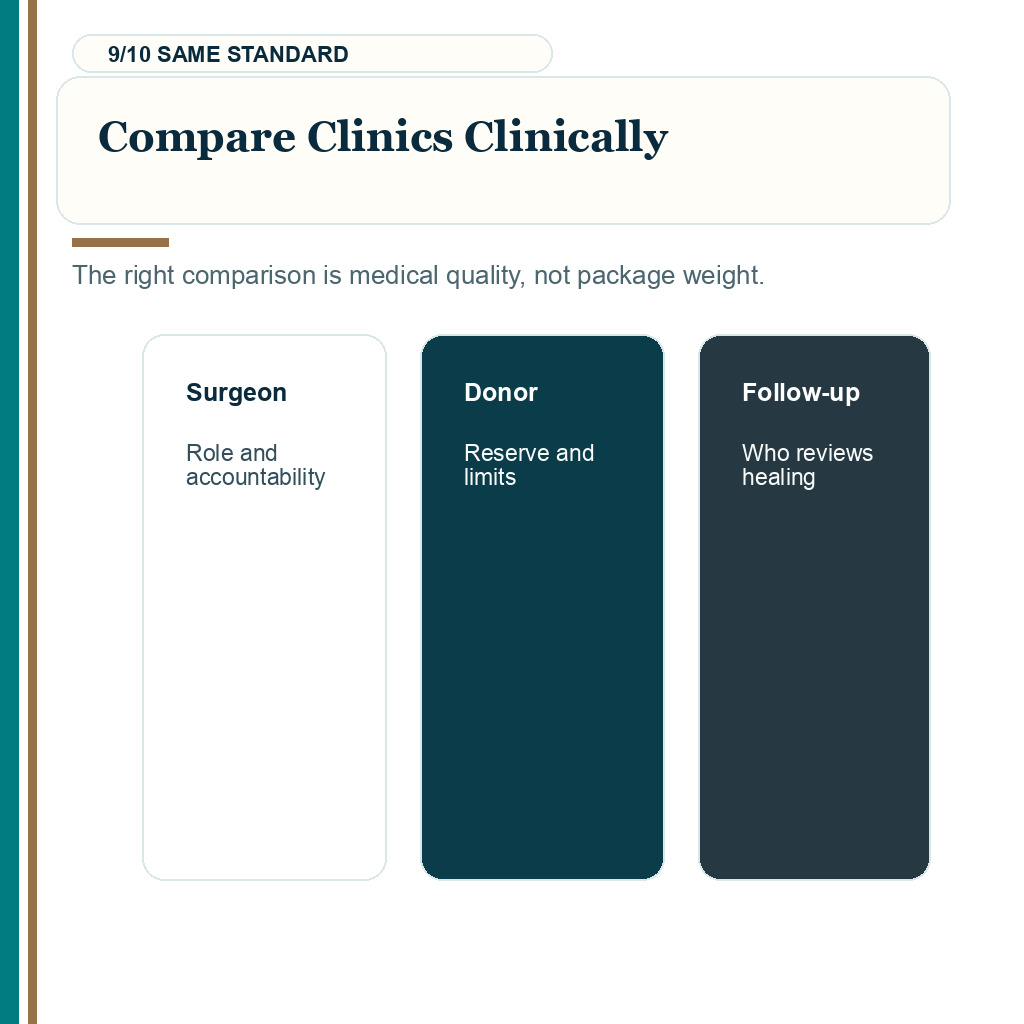 Guidance for comparing hair transplant clinics clinically.