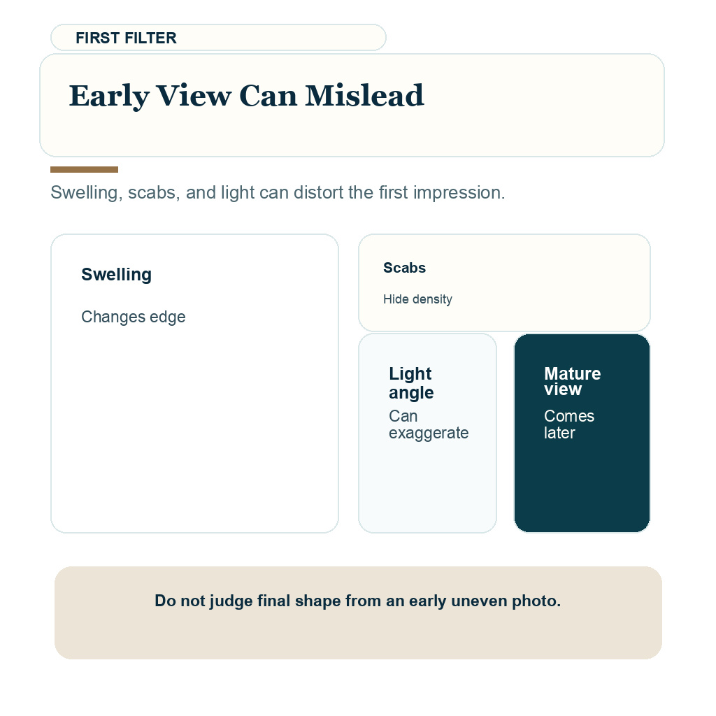 Uneven hairline after hair transplant carousel slide 1 about early view can mislead.