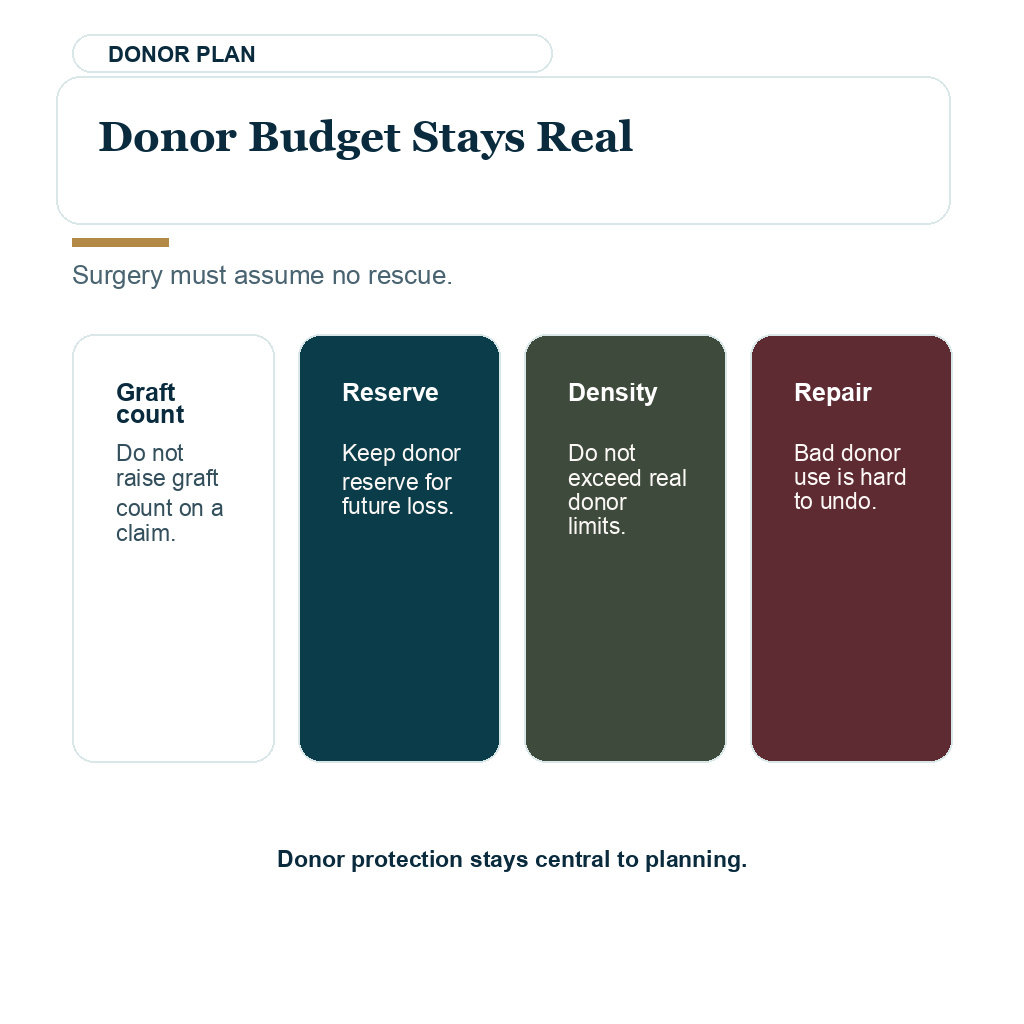A hair transplant donor budget should remain conservative without relying on verteporfin rescue