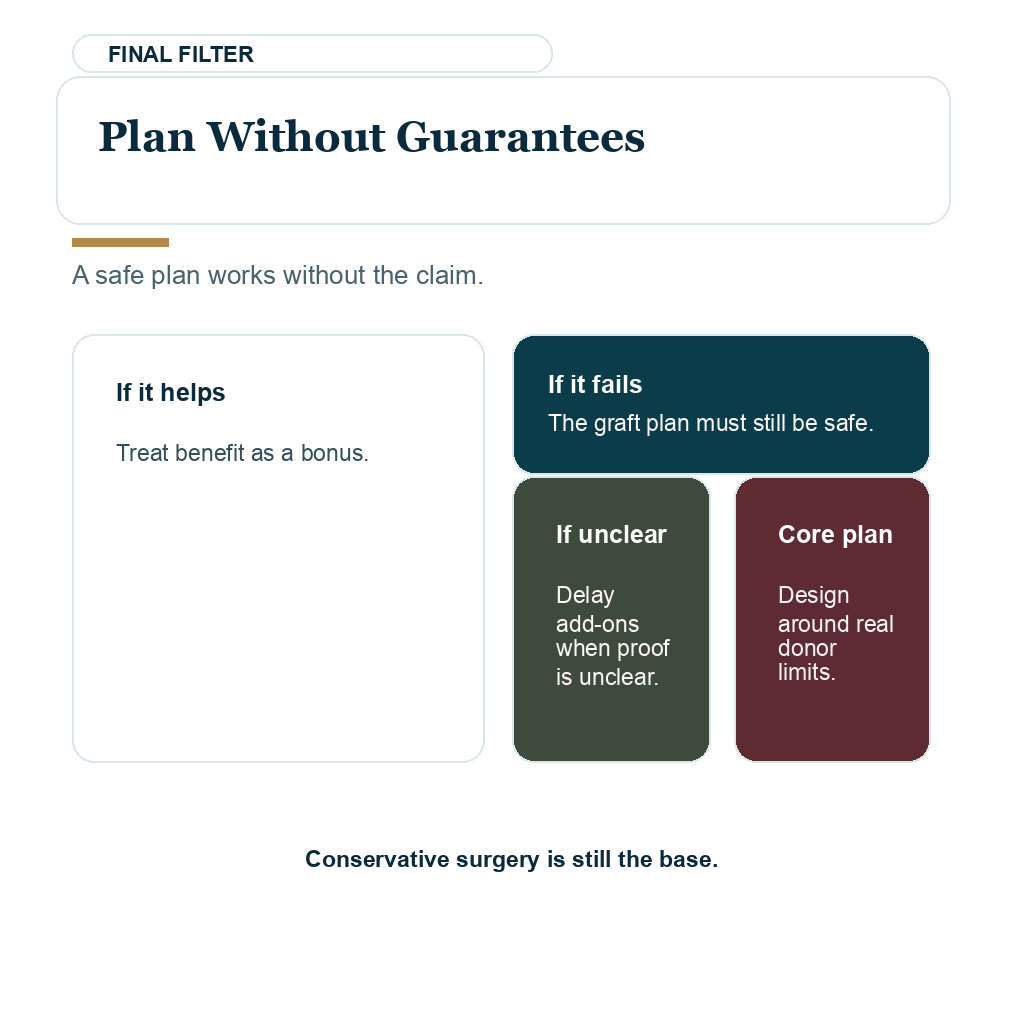 The surgical plan should stay safe even if verteporfin gives no useful donor regrowth