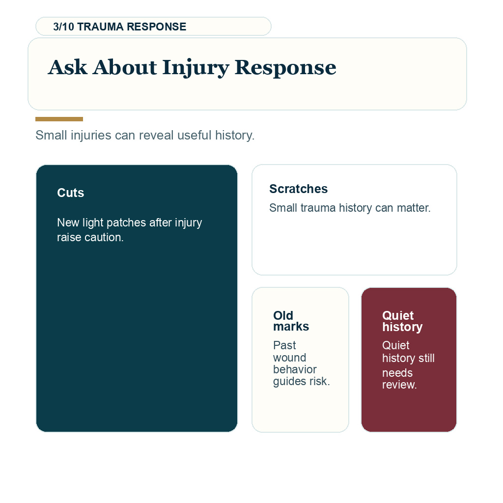 Vitiligo hair transplant, ask about injury response.