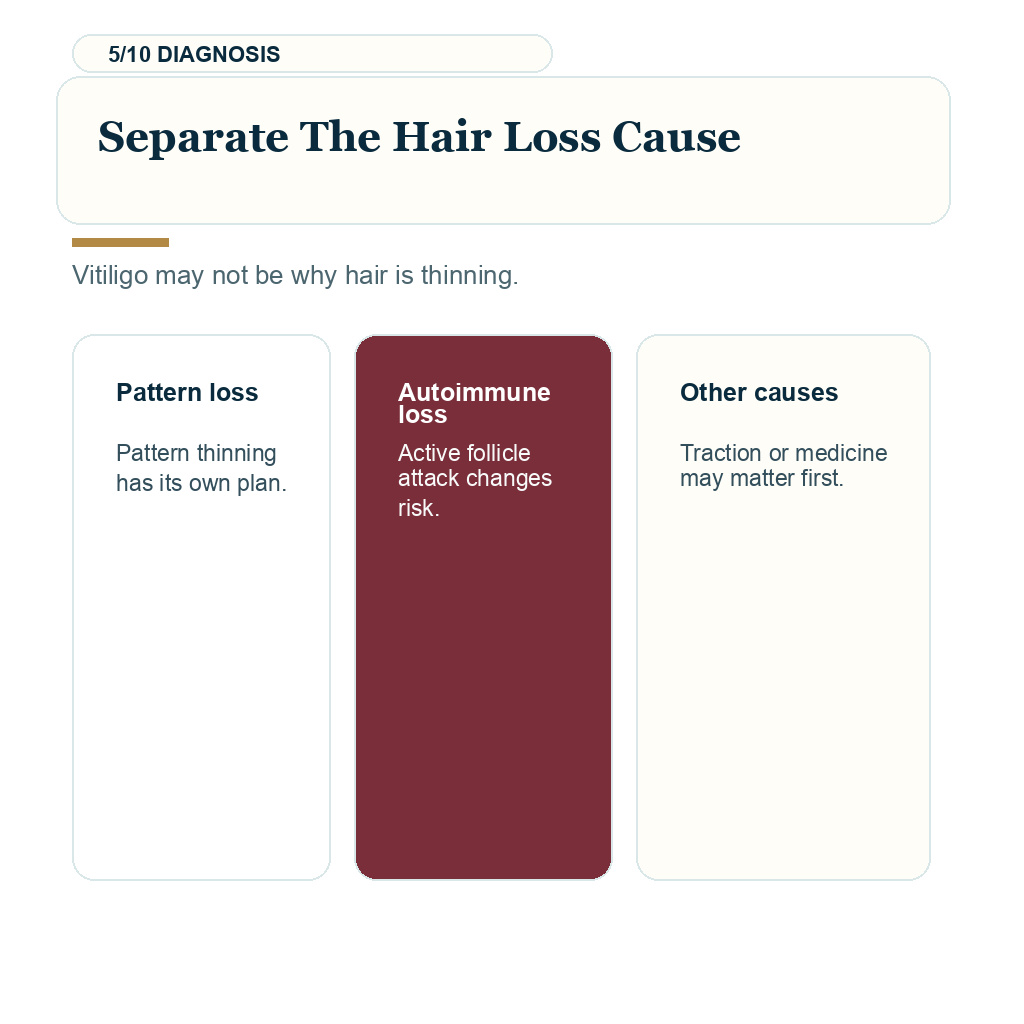 Vitiligo hair transplant, separate the hair loss cause.