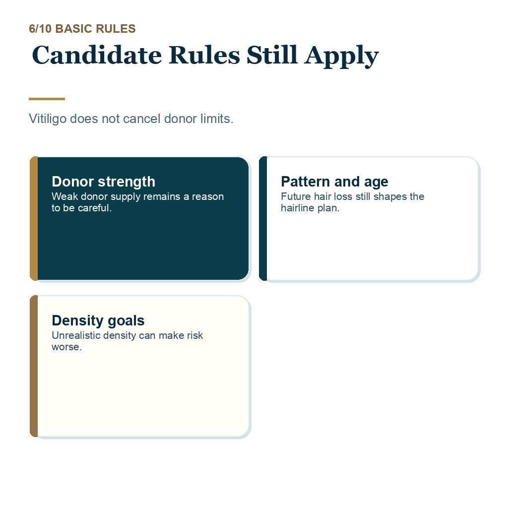 Vitiligo hair transplant, candidate rules still apply.
