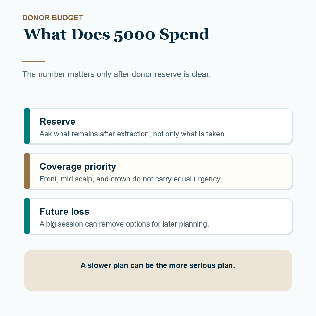 Diamond Hair Clinic support card showing donor budget checks before accepting a high graft quote