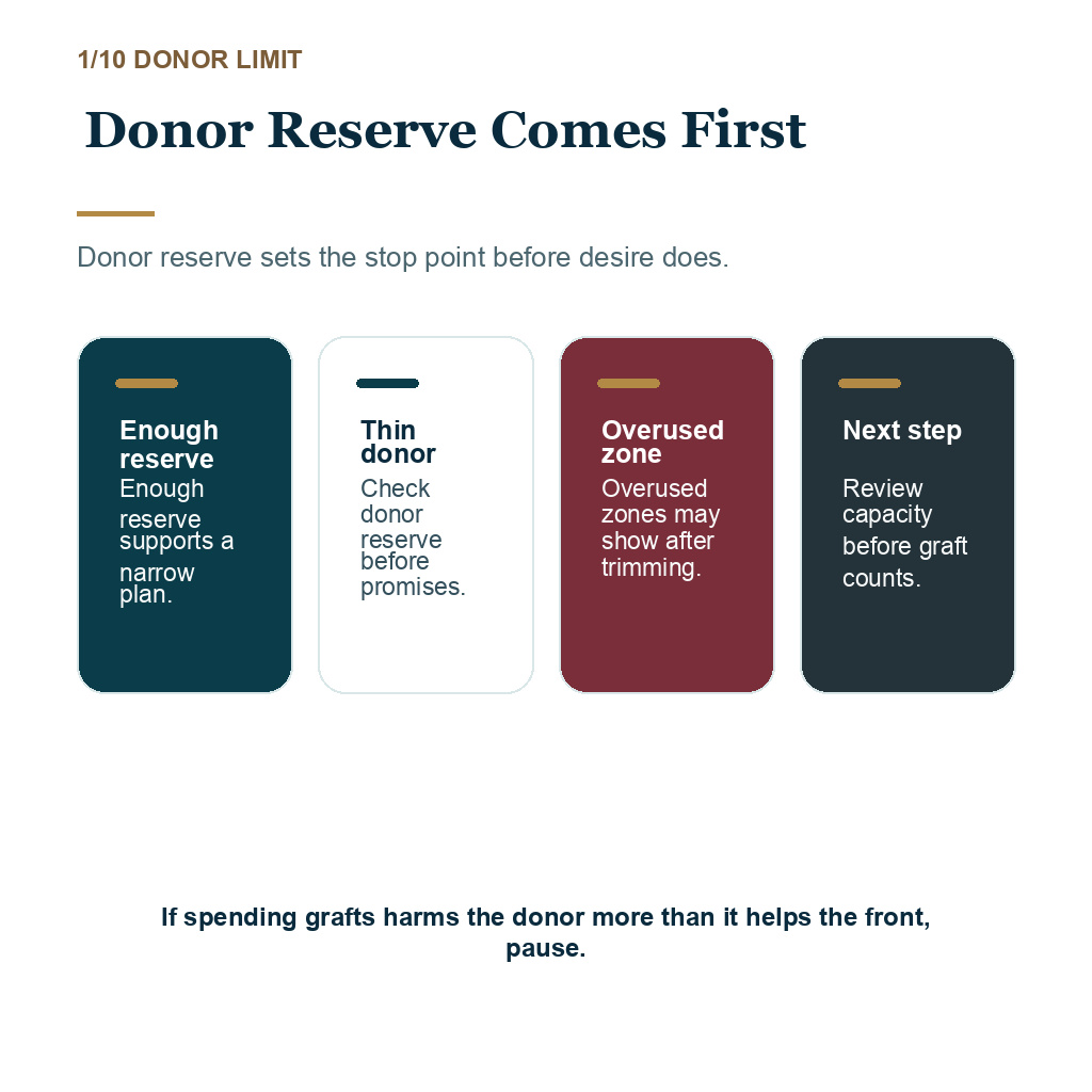 Slide 1 explaining why donor reserve comes first when deciding whether another hair transplant is still worth it.