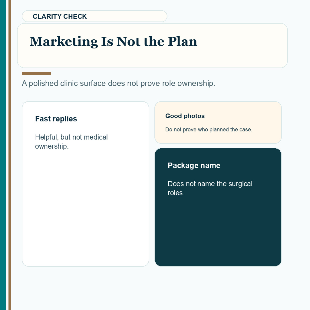 Who performs hair transplant surgery slide 3 explaining marketing is not the plan