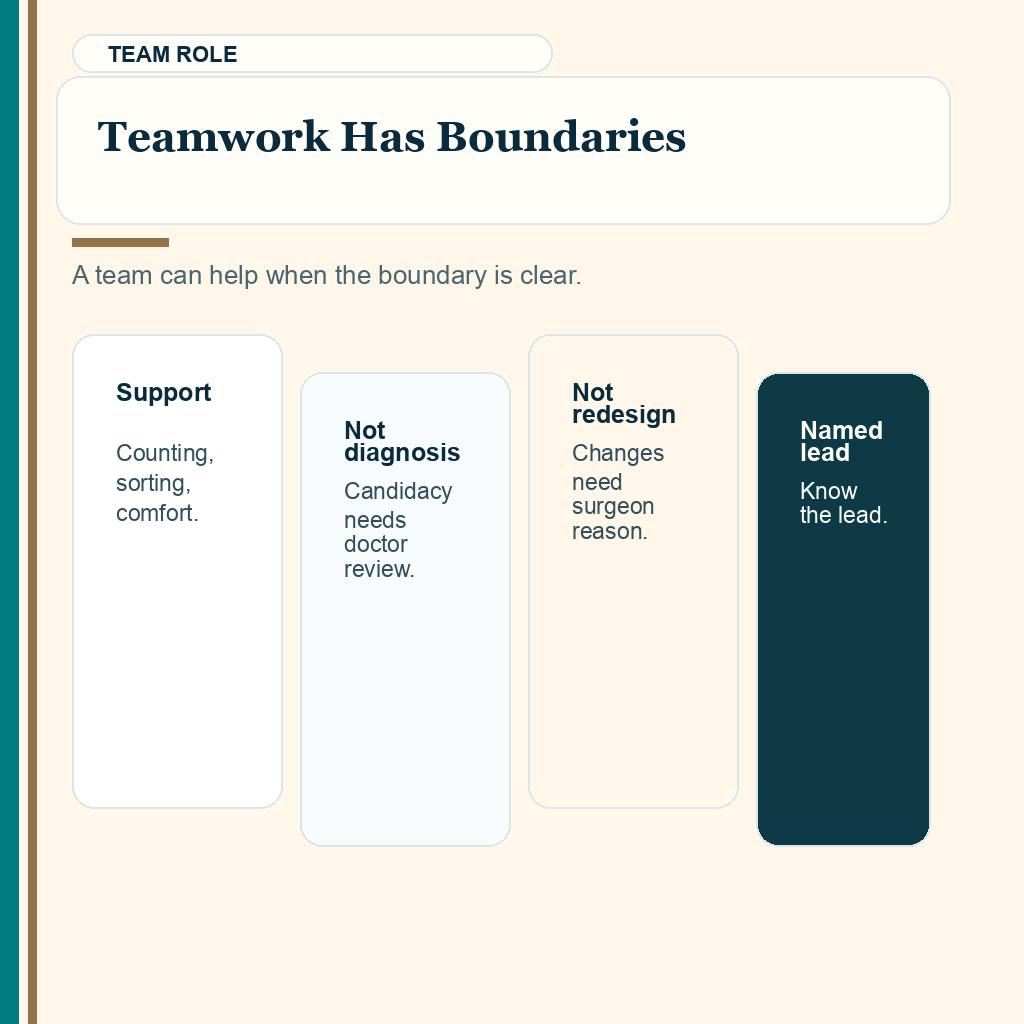 Who performs hair transplant surgery slide 7 explaining teamwork has boundaries
