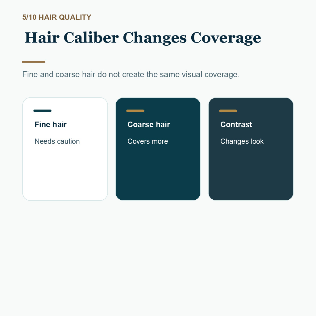 Graft number comparison carousel slide 5 of 10 about hair caliber changes coverage.