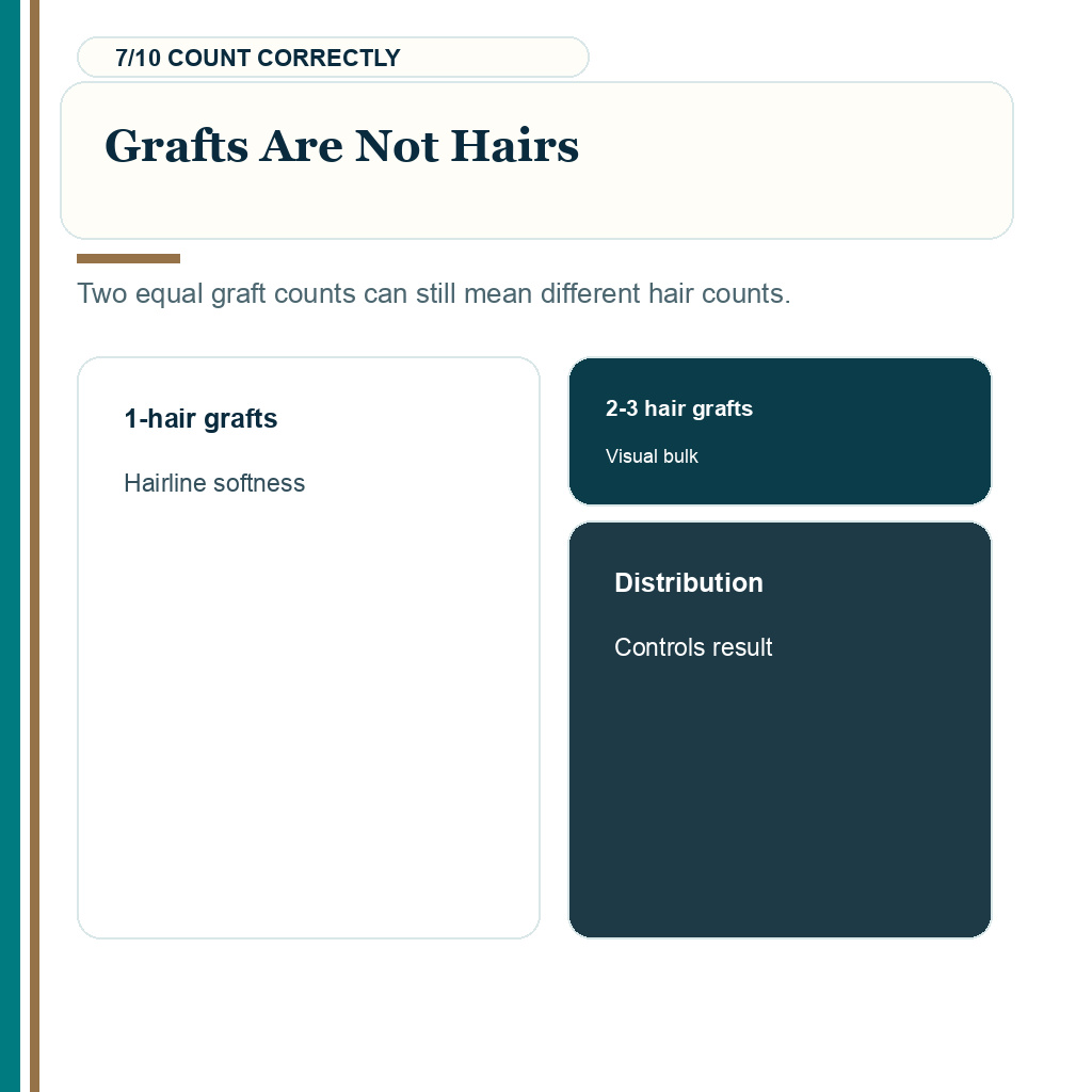 Graft number comparison carousel slide 7 of 10 about grafts are not hairs.