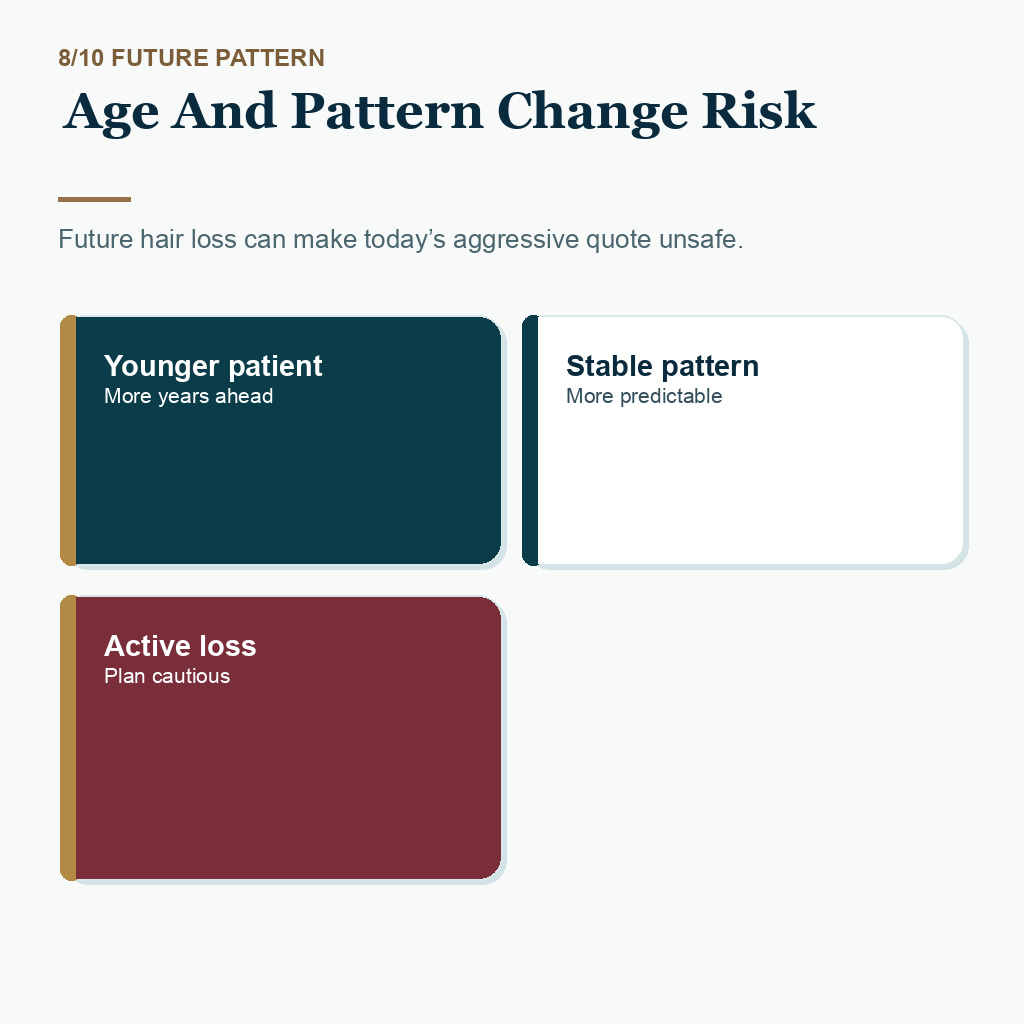 Graft number comparison carousel slide 8 of 10 about age and pattern change risk.