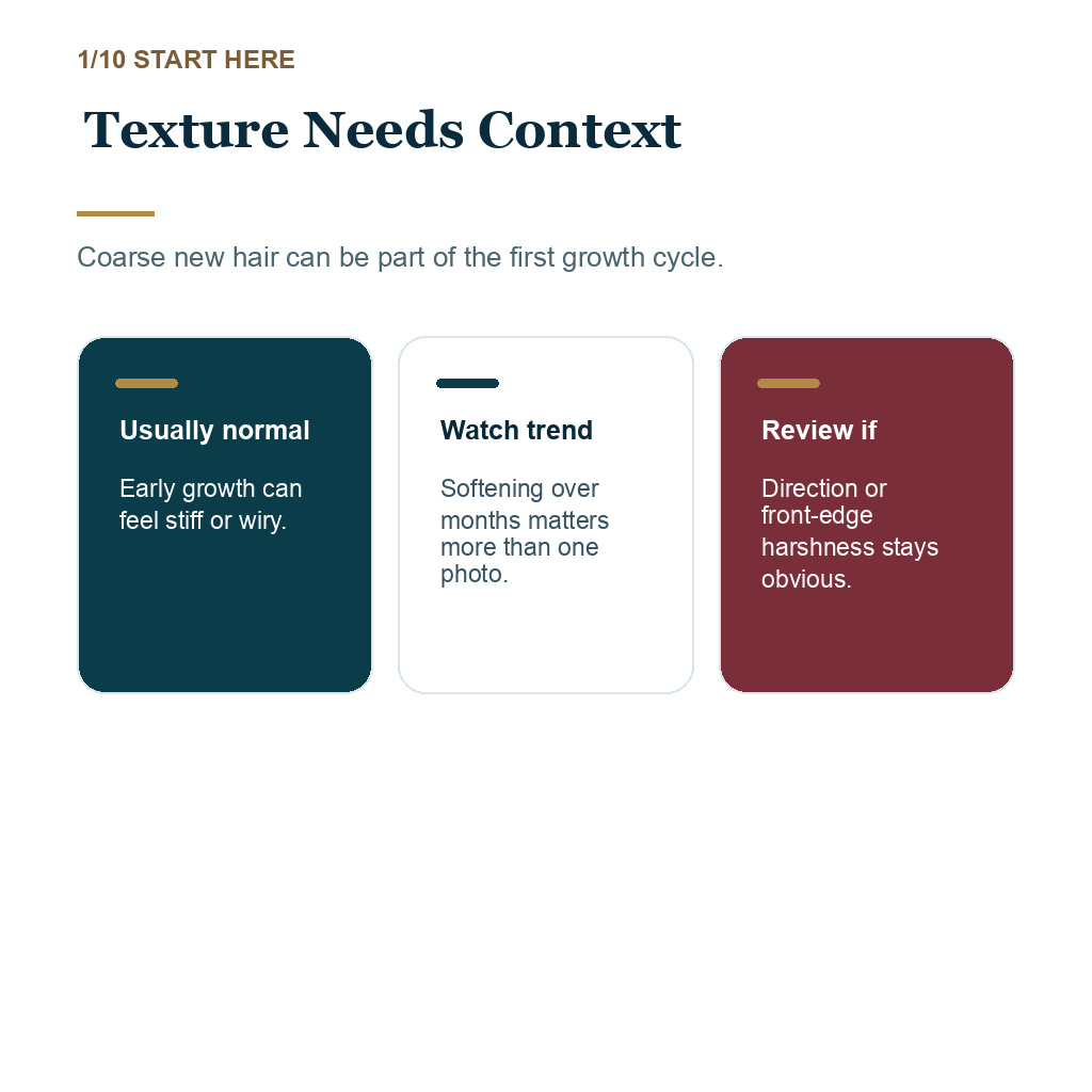 Wiry transplanted hair planning slide 1 about texture needs context.