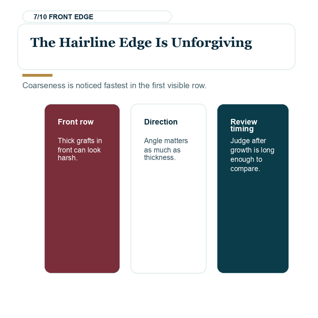 Wiry transplanted hair planning slide 7 about the hairline edge is unforgiving.