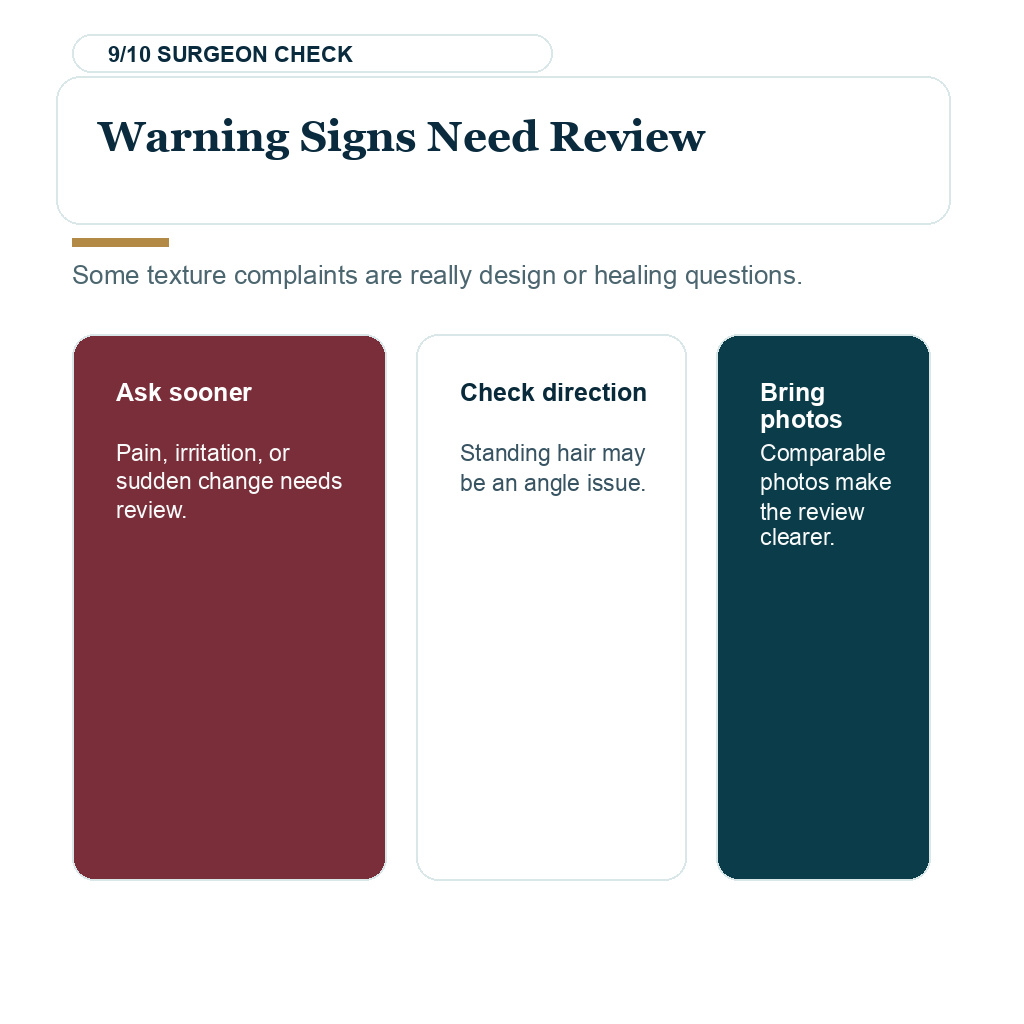 Wiry transplanted hair planning slide 9 about warning signs need review.
