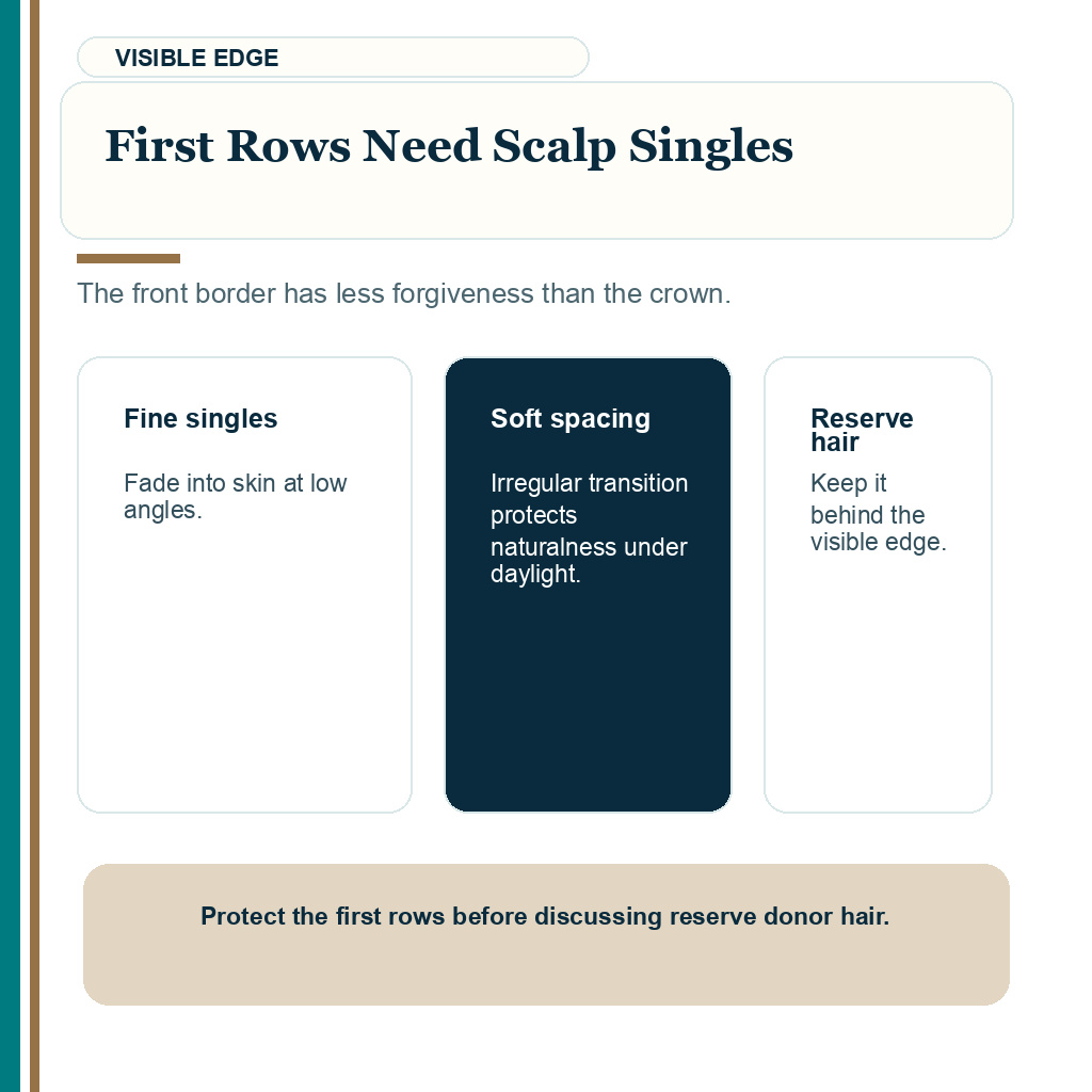 Beard and body hair hairline carousel image explaining why the first rows need scalp singles