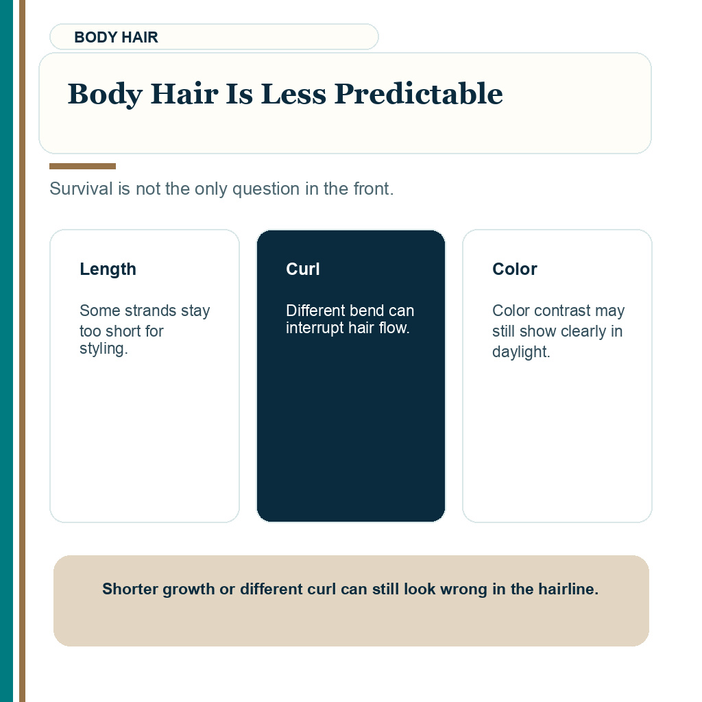 Beard and body hair hairline carousel image explaining body hair is less predictable near the front hairline