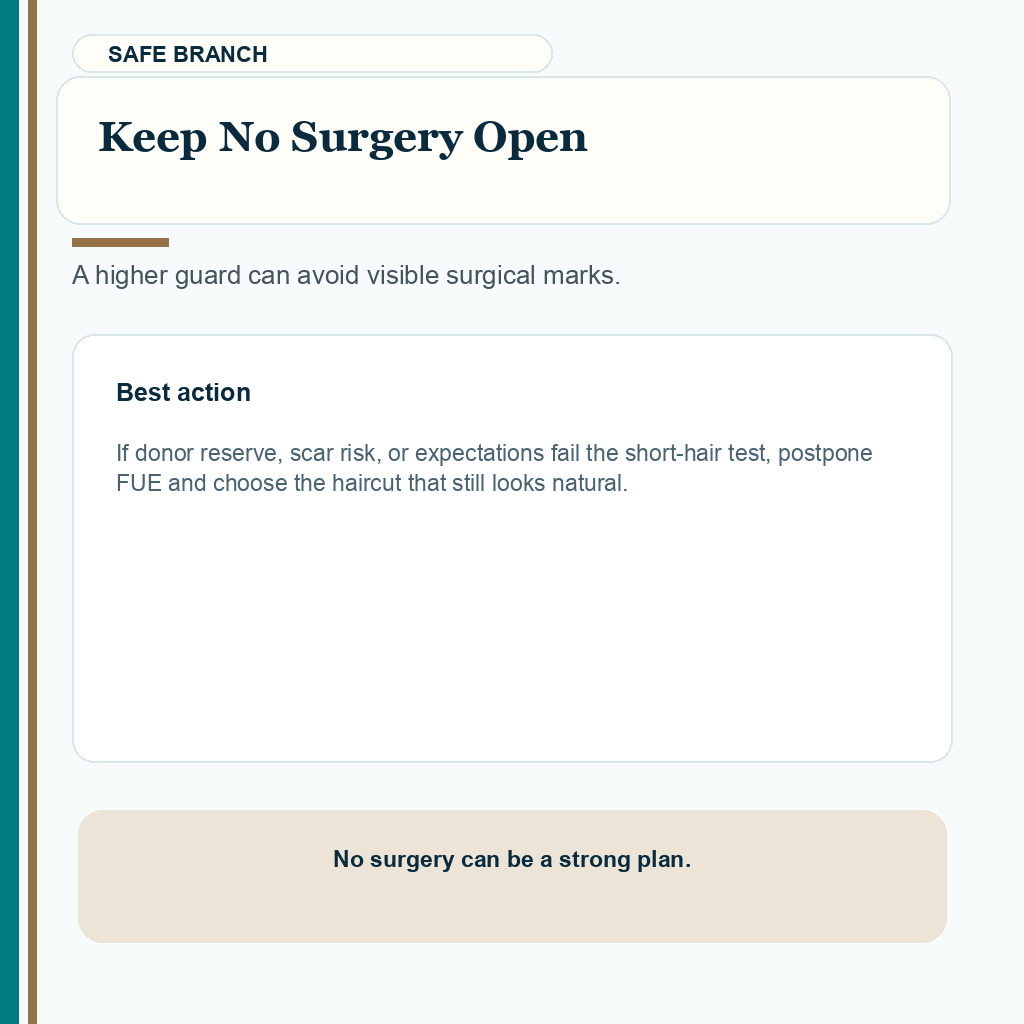 Carousel slide explaining when no surgery or a fade can be safer