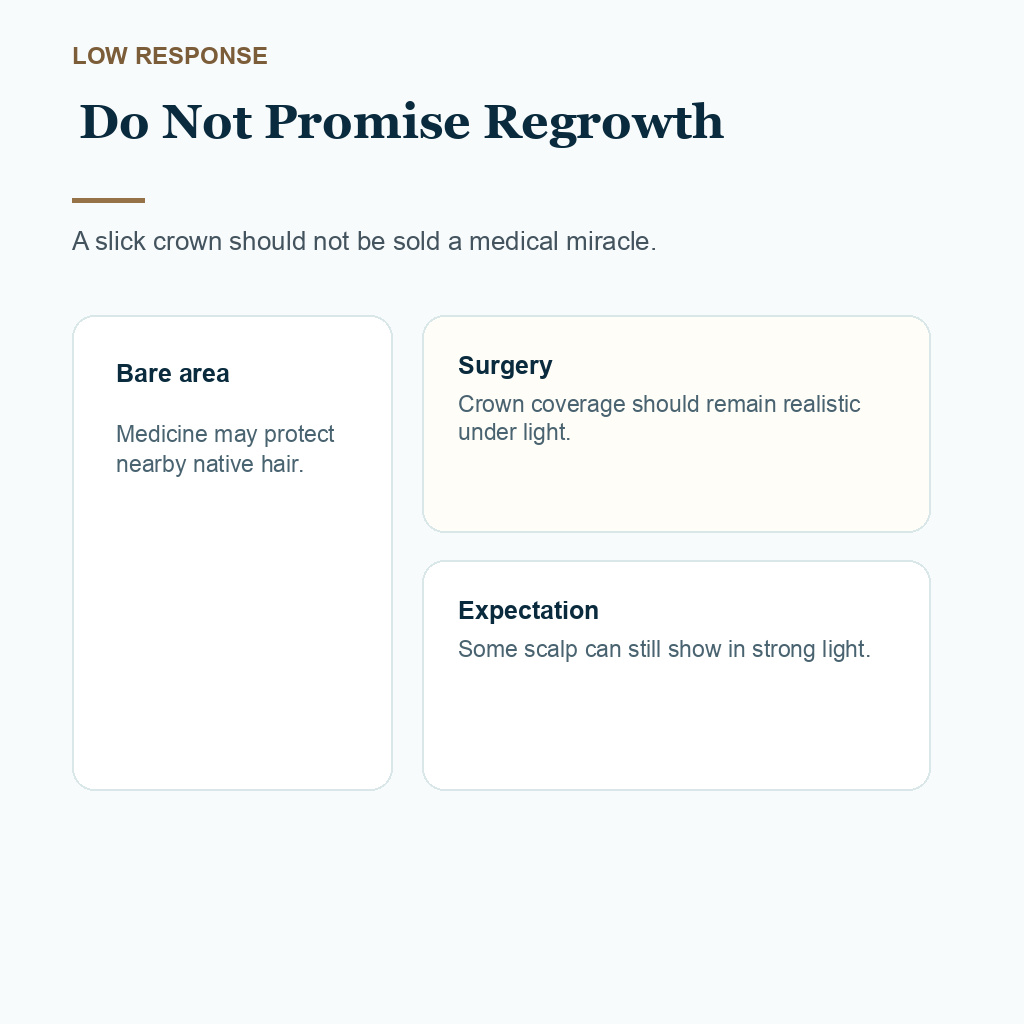 Carousel slide about low response crown thinning and realistic surgery