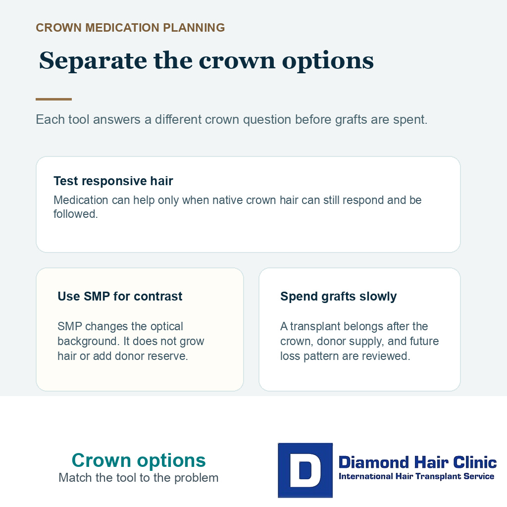 Crown medication, SMP contrast, and graft spending options before crown transplant
