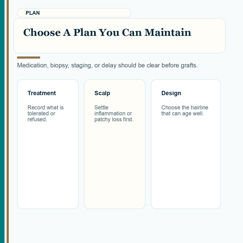 Carousel slide about choosing a maintainable hair transplant plan