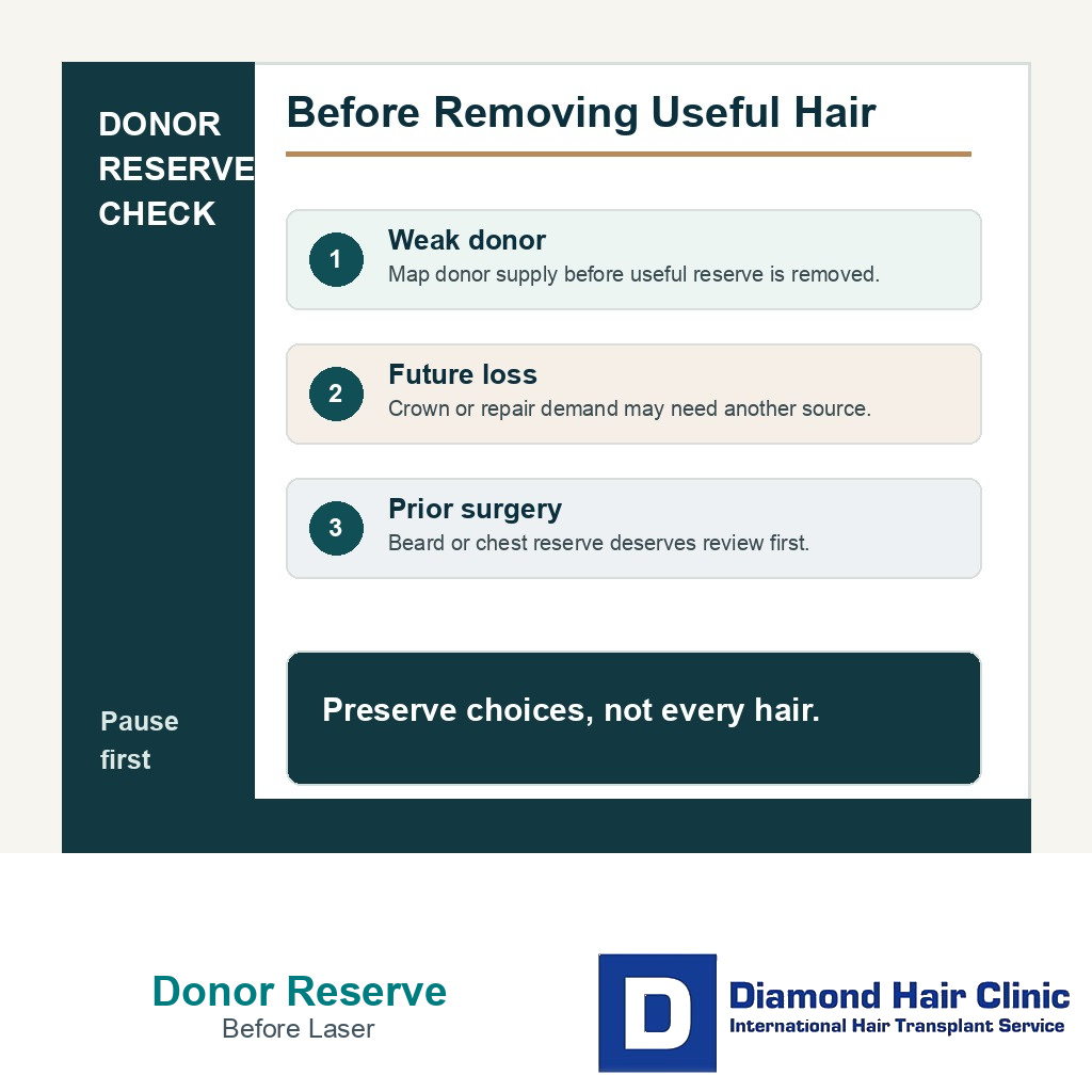 Weak scalp donor and repair reserve signals before laser hair removal planning