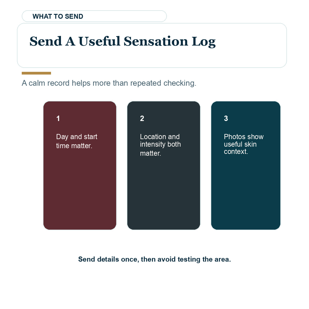 Support card showing the details to send in a useful electric sensation log after FUE.