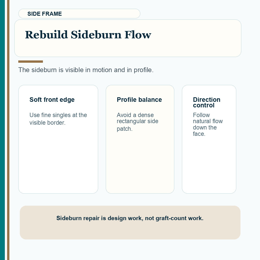 Carousel slide showing sideburn flow planning after facelift surgery.