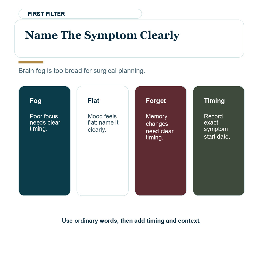 Finasteride brain fog planning carousel explaining how to name symptoms clearly