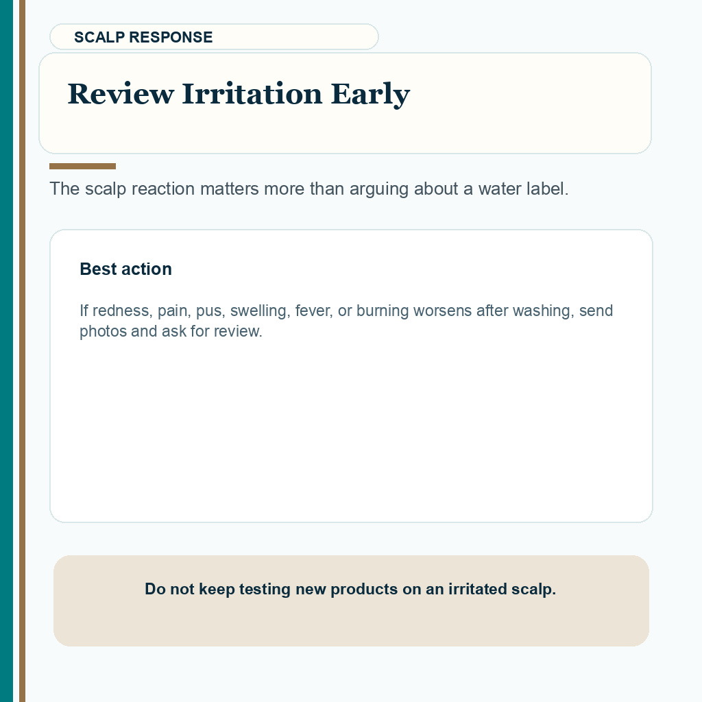 Carousel slide explaining when irritation after the first wash needs review
