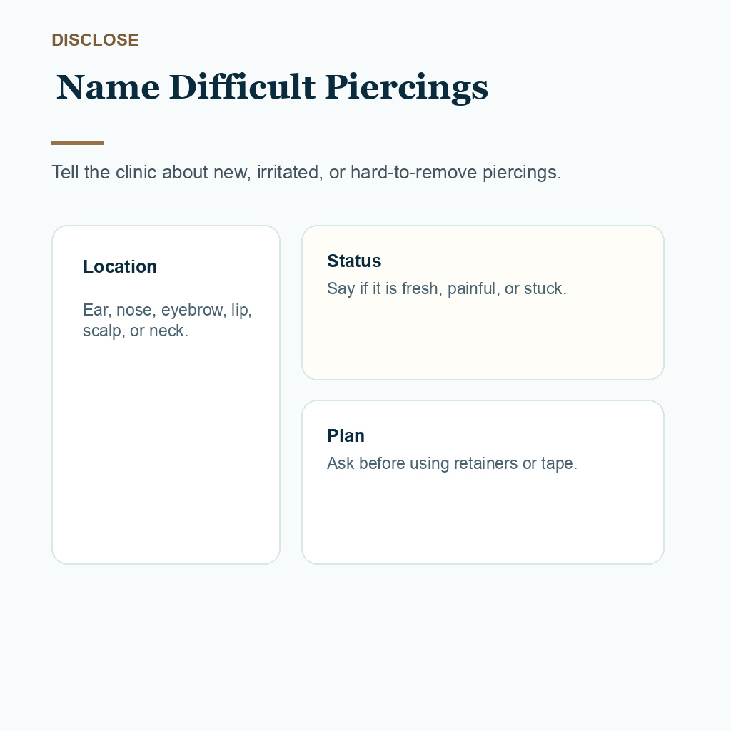 Carousel slide about disclosing hard to remove piercings before FUE