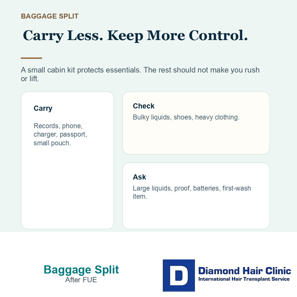 Carry check and ask split for aftercare baggage after FUE