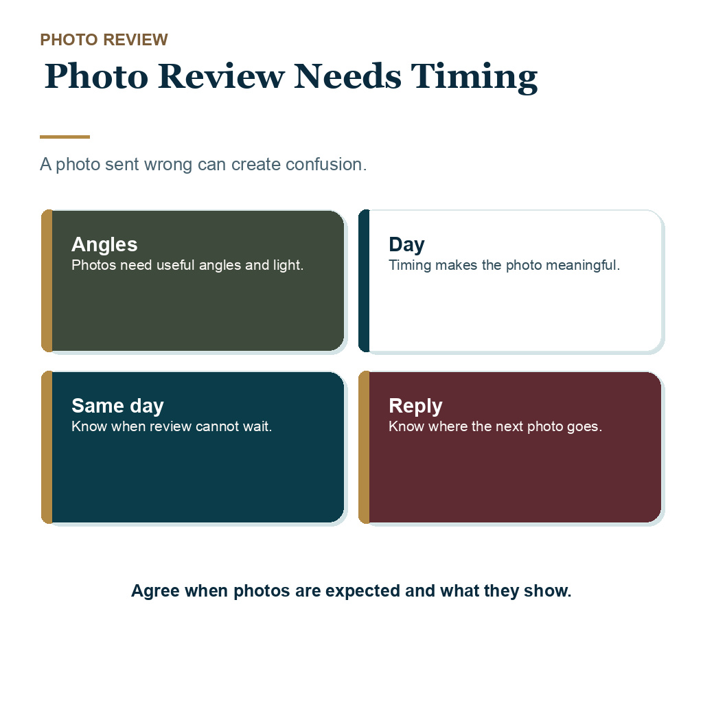 FUE travel contact route visual explaining why photo review timing matters before travel
