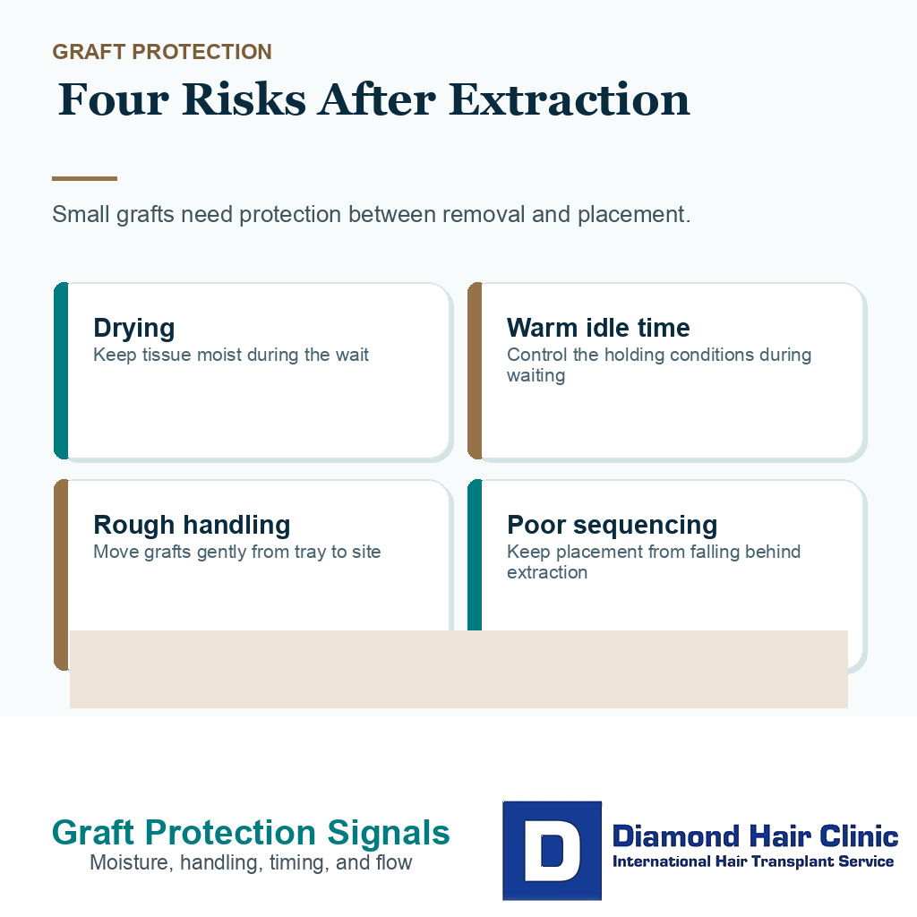 Four graft protection risks after FUE extraction
